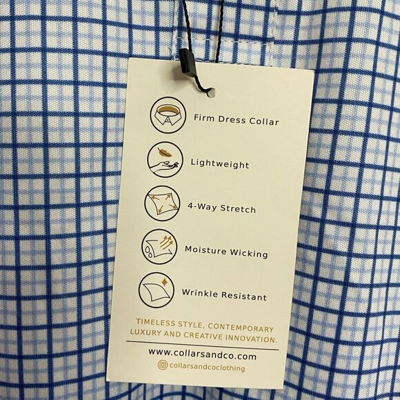 Collars & Co Polo Shirt Mens Large Blue Tattersall Golf Preppy Stretch Dress NWT - Picture 6 of 9